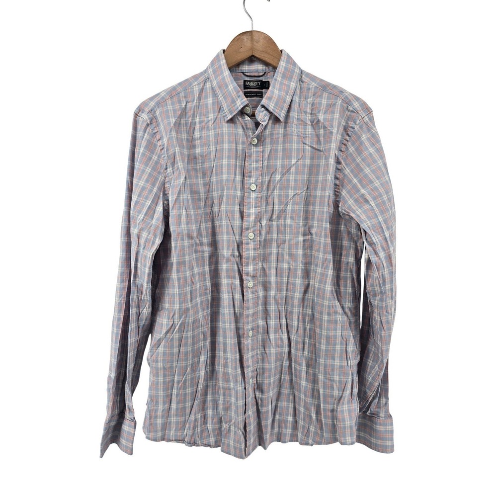 Faherty Shirt Mens L The Movement Shirt Blue Peach Plaid Button Down EUC